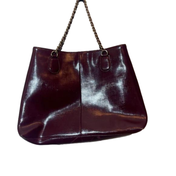 Women's Coach Maroon Leather Tote Bag with Gold Chain - Picture 4 of 15